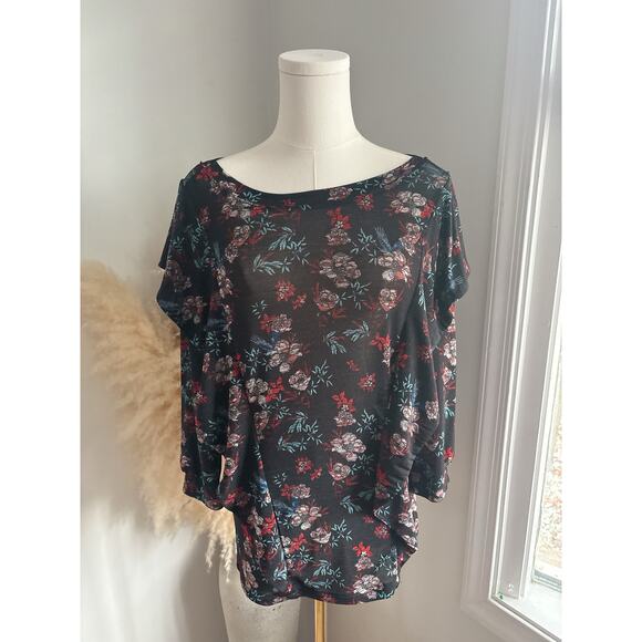 Free People Dock Street Floral Ruffle Blouse Size Small Black Keyhole Back - Picture 2 of 8